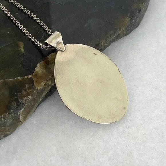 VTG Sterling Silver 925 Southwest Bear Pawn Shadowbox Turquoise Pendant Necklace - Picture 9 of 16